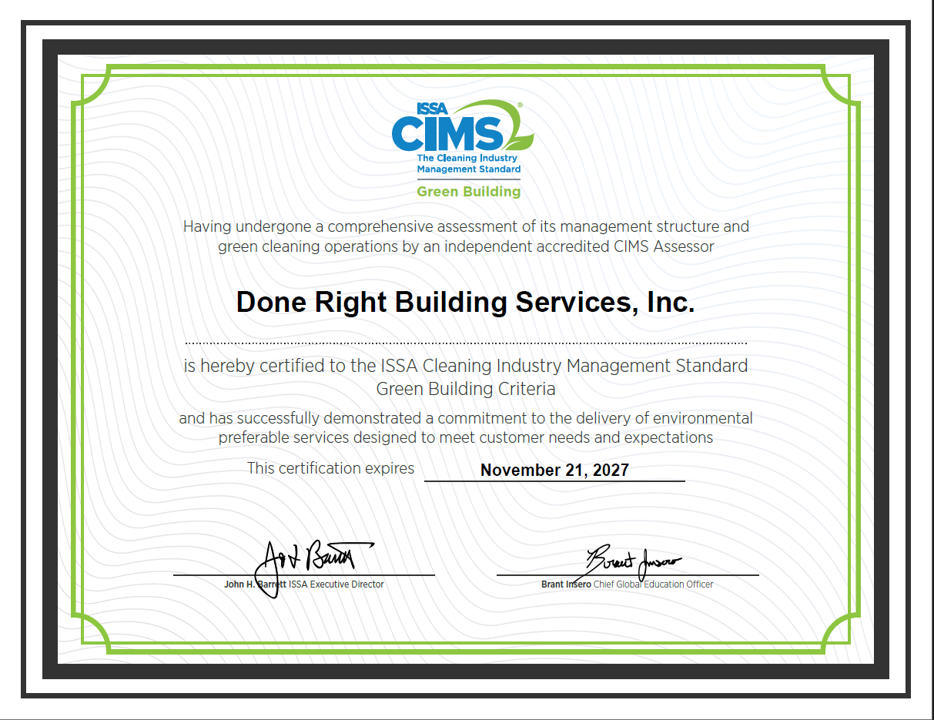 DRB Facility Services is ISSA CIMS Certified